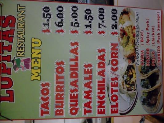 our menu for the fairs we attend