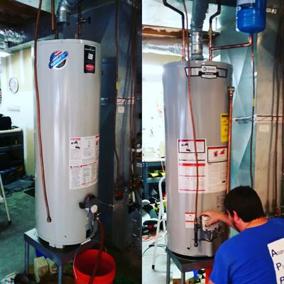 Before and after a new water heater installation.