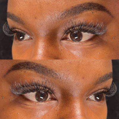 Brow shape & tint, volume lash extensions.