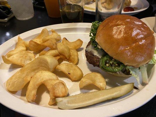 Southwestern burger with sidewinder fries