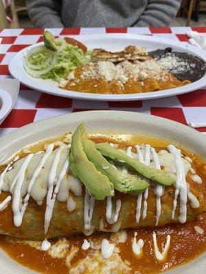 Enchiladas and beef burrito