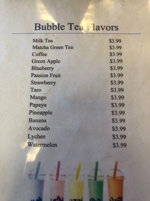 The only place in town with Boba Teas ! It's a great place if you want a quieter place to eat during the week.