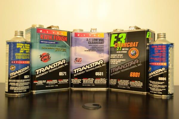 From left to right 1 Gal Clearcoats: Transtar Kwik Finish 6571, Transtar 6531, Transtar E3 Clearcoat