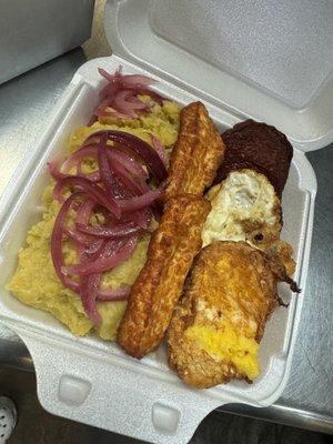 Dominican Breakfast: Tres Golpe 

Mangu, Eggs, Fried Cheese and Salami