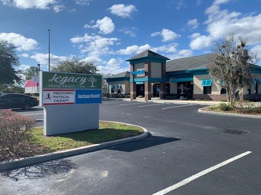 Parking lot and building