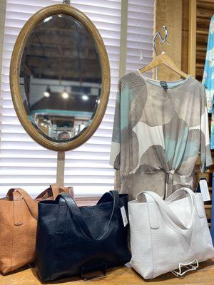 Vegan handbags by Joy Susan and featured top by Clara Sunwoo.