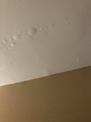 Bulging ceiling with water bubbles May 28, 2021.