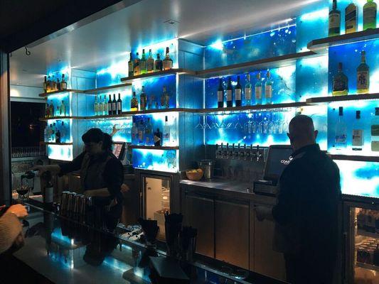 OCEAN BLUE ONYX-LED BACKLIT PANELS. LOCATION: COASTERRA RESTAURANT AND BAR-SAN DIEGO, CA