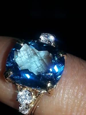 Swiss Blue Topaz Ring with  Diamonds.