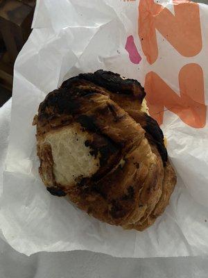 Burnt bacon egg & cheese croissant