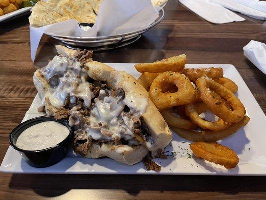 Philly Cheesesteak with Onion Rings