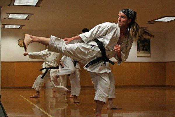 Anthony's side thrust kick. Training techniques moving down the floor.