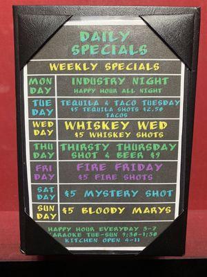 Daily/Weekly Specials, Daily Happy Hour, Karaoke six days a week