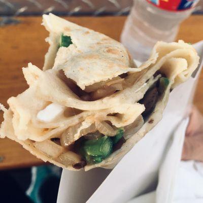 Gushroom crepe (mushrooms, asparagus, onions, and Brie cheese)