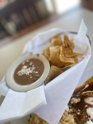 Homemade, Tortilla Chips & Refried Beans