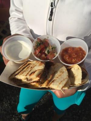 Carne Asada Quesadilla with pico de gallo, salsa and sour cream! Mmm...