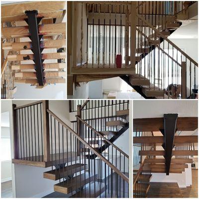 Custom stain color and finish with black paint metal gorgeous stairs.