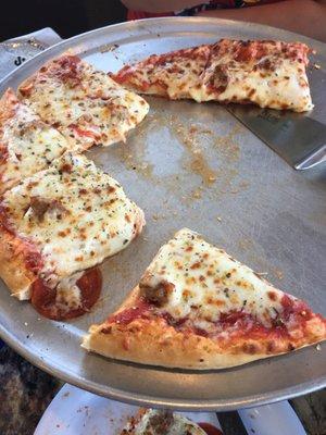 Delicious pizza and cheese bread