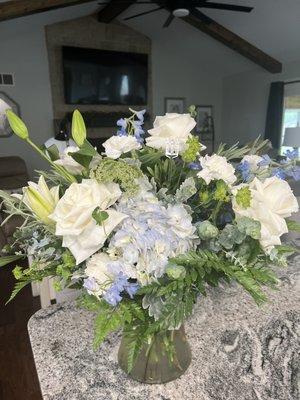 Blue and white floral arrangement