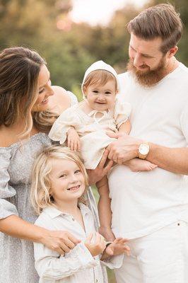 Outdoor family pictures, at sunset, in our privately leased field.