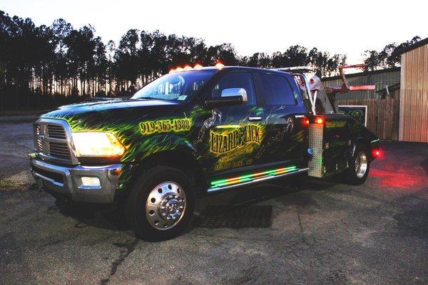 Custom lighting package on a tow truck for Lizard Lick Towing