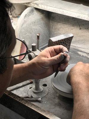 The lapidary works round the clock... 12 hours a day / 6 days a week.