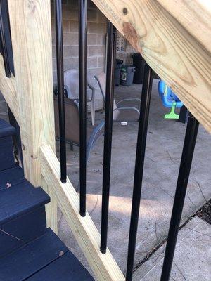 Poorly cut spindles on railing steps