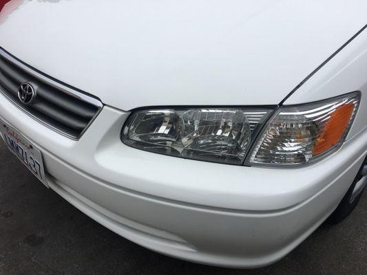 Headlight restoration with ceramic coating.