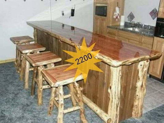 Cedar bar with bar stools