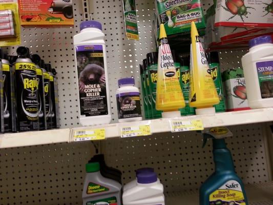 A whole aisle of pest control supplies, Mole and Gopher killer anyone?