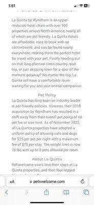 The Laquinta pet policy.