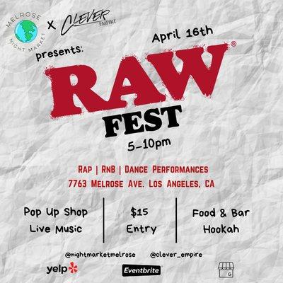 We are excited to announce our first annual Raw Fest! Getting the community together to support Raw Talent & Raw Vibes.
 @nightmarketmelrose