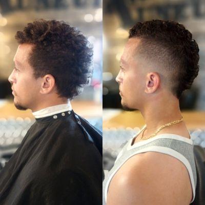 Before and After Bald Faded Mohawk with scissor cut through the middle. Stylist: Robyn