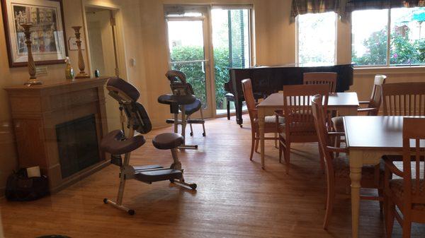 Set up to give chair massages to employees at a Retirement Center. They loved it!!