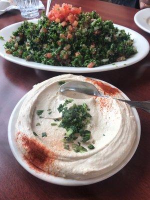 Beautiful tabouli and hummas.