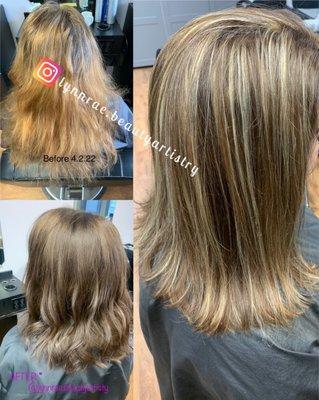 We broke up clients appointments in 2, first one we colored and gave her a haircut then the next time beautiful HL. Done by Rachael