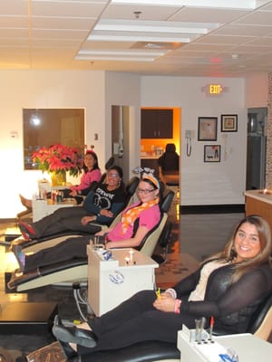 Staff getting comfortable after a fun patient day & getting ready for our PoshOrtho happy hour at the office :)