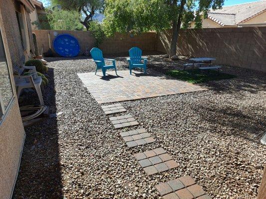 A patio we did for a customer who wanted enough space to sit in a patio chair and watch the kids play