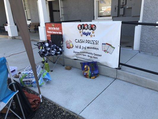 Saturday, June 1, 2019: banner advertising bingo at community center.