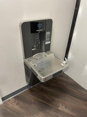 Newly installed water fountains with filtration and cooling.