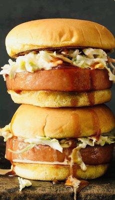 Barbecue Baloney,coleslaw,sauce toasted bun