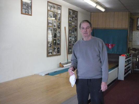 Karl Kristof, the owner of the Joe Kristof Bowlers Pro Shop with stub lane to try out your bowling ball and shoes.