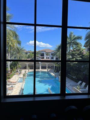 View of the pool from the gym.