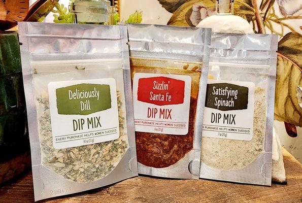 deliciously dill, sizzlin' Santa Fe and satisfying spinach dip mixes