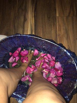 Rose petal foot bath.