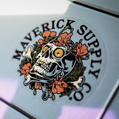 Skulls and roses Maverick Supply Co. sticker (clear)