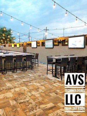 Stagehouse Tavern: Outdoor Automation, Sound Instalaltion, TV installation with Wire Management and Custom Design