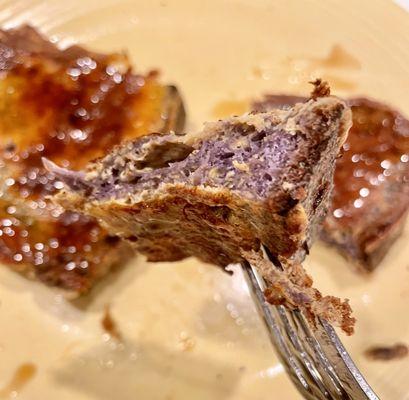 Ube sourdough was so moist to start off, I had to soak in the egg mixture for a while ;p