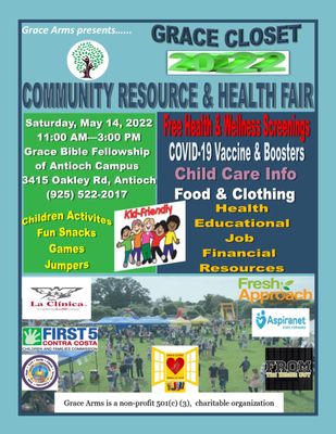 Come join us for our Community Resource & Health Fair on Saturday, May 14, 2022 from 11am - 3pm. Bring the family!