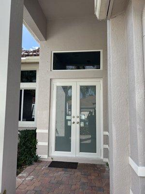 Double door with frosted white glass 
Aluminum door